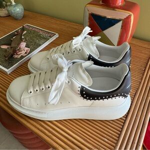 Alexander McQueen Studded Leather Chunky Sneakers in White & Black | Size 43